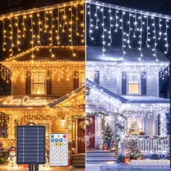 中古 ソーラー つらら LED イルミネーション 防水 「暖かい色・白い切替」 200球 カーテンライト 省エネ 防水 調光  即納