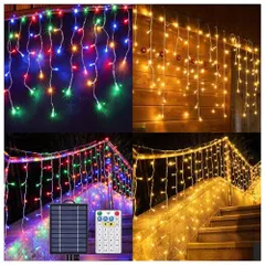 「400球 10M 75本 」ソーラー LED イルミネーション 屋外 防水 クリスマス つららライト タイマー機能 ベ 送料無料