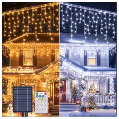 【期間限定】「400球 10M 75本 」ソーラー LED イルミネーション 屋外 防水 クリスマス つららライト タイマー機能 ベ