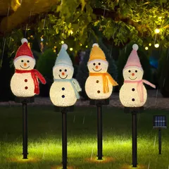 中古 Lewondr クリスマス ソーラーライト 雪だるまライト ソーラー ガーデンライト 4本連結 ソーラー充電式 自動点灯 即納