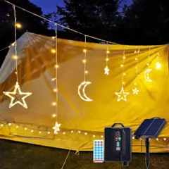 【激安】LED ソーラー イルミネーション ライト 屋外 防水 クリスマス 飾り 星 月 3.5m 138電球 自動点灯消灯(ウ