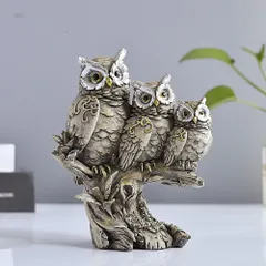フクロウ オブジェ 樹脂 置物 金色アンティーク調 12×7×15cm グレー 縁起物｜在庫あり
