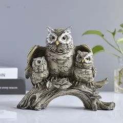 【即納】フクロウ オブジェ 樹脂 大きめ 置物 19.5×8×16.5cm グレー 縁起物 インテリア