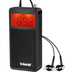 【送料無料】ZHIWHIS 防災ラジオ FM/AM/ワイドFM対応 小型 電池式 タイマー/デジタル時計/目覚まし時計/自動電源オン