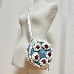 編み物ケーキショルダーバッグ　くすみブルー アウトレット