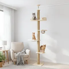 【激安】キャットタワー 木登りタワー 突っ張り 木製 スリム 多頭飼い ハンモック 猫ツリー 高さ調整幅235-260cm 宇宙