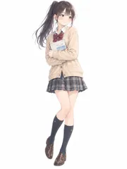 【激安】A4サイズ c1740 黒髪ポニーテールと制服姿の人物 淡いベージュと白背景の透明感あるイラスト アートプリント インテ