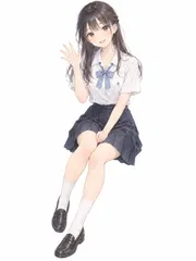 【激安】A1サイズ c1742 黒髪ロングの人物と爽やかな制服調コーデ 白背景に映える淡彩イラスト アートプリント インテリア