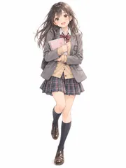 A2サイズ c1743 柔らかな水彩タッチで描く制服姿の人物 グレーとピンクが彩る白背景の全身イラスト アートプリント ｜在庫あり