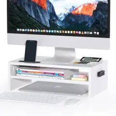 【送料無料】BONTEC モニタースタンド 机上台 2段式 420×235×142mm 耐荷重30kg キーボード・スマホ収納 ホワ