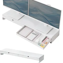 イーサプライ モニター台 引き出し 幅100cm 奥行23cm 高さ11cm スチール製 ケーブル配線 完成品 ホワイト｜在庫あり