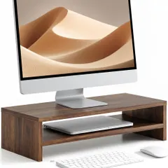 Fitueyes モニター台 卓上 パソコン台 pc台 2段 54cm横幅 木製天板 モニターだい 引き出し ノートパソ 新着