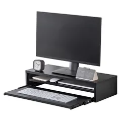 サンワダイレクト モニター台 2段 キーボードスライダー付き 幅60×奥行25×高さ13cm 総耐荷重20kg 木製 ブ｜在庫あり