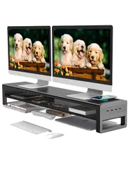 【即納】STARSIKIデュアル モニター台 2段式 モニタースタンド USB 3.0 データ転送 パソコン台 ディスプレイ台 