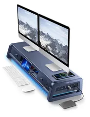 【激安】VAYDEER 金属製デュアルモニタースタンド スマホ専用置き場付き モニター台 8つのUSBポート、2つの引き出し、L