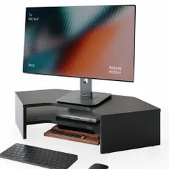 中古 Fenge モニター台 卓上 パソコン台 机上台 46cm横幅 木製天板 2段 PC台 収納 モニタースタンド （ブラッ 即納