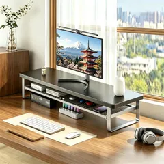 【期間限定】SCOCCA モニター台 卓上 モニター台 幅70cm pc台 デスクシェルフ 2段 引出し付き 木製天板 耐荷重30k