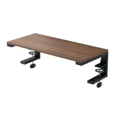 【激安】サンワダイレクト モニター台 クランプ式 天板拡張 平置き 机上台 幅55cm×奥行25cm 高さ調整可能 木目 ダーク