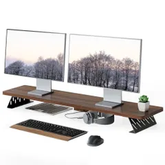 Fenge モニター台 卓上 モニタースタンド 木製 スチール製 デスクシェルフ パソコン台 (ブラウン, 108cm) 送料無料