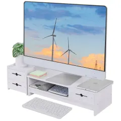 【期間限定】VECELO モニター台 モニタースタンド 幅67×奥行19.5×高さ13cm 仕切り型 省スペース 机上台 引き出し付