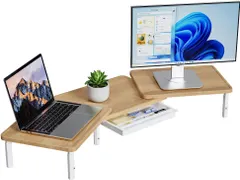 中古 ETHU デュアルモニタースタンド 机上台 幅さ・角度調節可能 モニター台 机上ラック PCスタンド メープル 即納