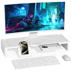Olmaster モニタースタンド 高さ調節可能 折りたたみ式 PCスタンド 引き出し付き 収納 デスクオーガナイザー  送料無料