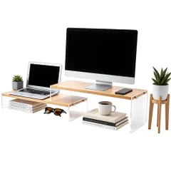UNICRAFTALE 調整可能 モニター嵩上げ台 アクリル 竹製 コンピューター モニター台 長方形 嵩上げスタンド  新着
