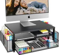 中古 モニター台 引き出し 3段収納 卓上 スタンド 机上台 パソコン pc キーボード収納 プリンタハンガーバスケット 2  即納