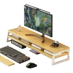 JOFUYU モニター台 卓上 100cm 2段 木製 pc ノートパソコン ディスプレイ デスクシェルフ 机上台 (ラ 送料無料