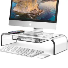 DeskLogics アクリルモニタースタンド | ディスプレイ台 | クリア | 在宅ワーク用 | キーボード収納 |｜在庫あり