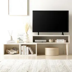 【即納】RASIK テレビ台 ローボード 伸縮 幅75～133cm 木目ホワイト オープン 収納 コーナータイプ 組立品 Aur