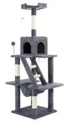 【即納】リコメン堂 キャットタワー 据え置き スリム 爪とぎ 隠れ家 展望台 おもちゃ 多頭飼い (ダークグレー, 46cm x