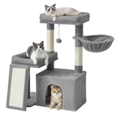 【激安】Feandrea キャットタワー 多頭飼い 猫ハウス ハンモック 爪研ぎポール ステップ付き 92.5×60×85.8c