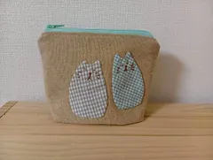 【即納】ポーチ　アップリケ:ねこ