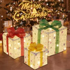 クリスマスプレゼントボックスLEDライト 【3個セット 合計50個明るいLED採用】 クリスマスギフトボックス クリス  セール