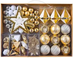 中古 Valery Madelyn クリスマス オーナメント 豪華 70個セット ツリートップスター付き ホワイト ゴールド  即納