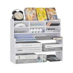 中古 ★新品★VECELO 卓上ラック 3段 卓上本棚 机上ラック ペン立て 多仕切り デスク上収納 ラック 省スペース ミニ 即納
