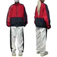 中古 FILA レッド ネイビー サイドライン オーバーサイズ ウィンドブレーカー トラックジャケット L 即納