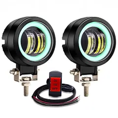【期間限定】★新品★バイク フォグランプ LED カットラインイカリング スイッチ付き ヘッドライト 補助灯フォグランプ小型、メイン