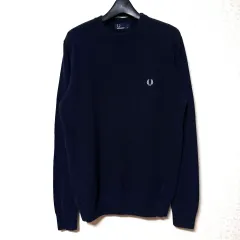 【送料無料】M 95 FRED PERRY ウールニットセーター ネイビー