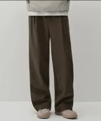 musinsa standard ダブル ブラッシュド ワン タック ワイド バンディング パンツ ブラウン(musin セール