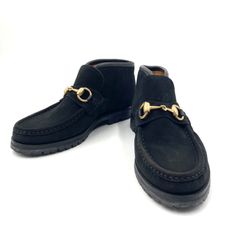 ■美品■GUCCI グッチ ホースビット チャッカブーツ 22.5cm 35.5 スエード レザー 本革 ブラック 黒 ラバーソール ビットローファー ショートブーツ イタリア製 レディース