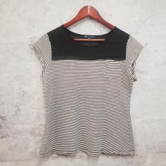 Gap ギャップ トップス ストライプ柄 カットソー フレンチスリーブ キャップスリーブ クルーネック ブラック ホワイト Lサイズ ◎、□〇