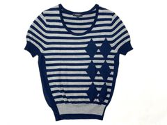 ME192 BURBERRY LONDON バーバリー ロンドン 半袖ニット ボーダー アーガイル柄 ネイビー グレー サイズ2