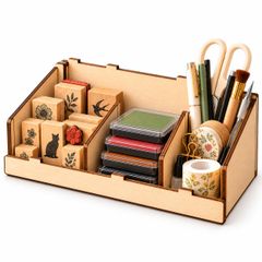 スタンプ収納 木製 3エリア 卓上スタンド インクパッド 手帳スタンプ はんこ整理 幅22cm