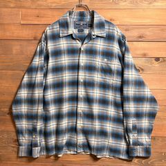 1990s Polo Sport ”Ombré Check” Open Collar Shirt XL 1990年代 ポロスポーツ オンブレチェック ブルー ホワイト ブラック オープンカラーシャツ 古着