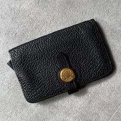 HERMES エルメス ドゴン カードケース 名刺入れ コインケース ゴールド チェーン付 ブラック ゴールド コンパクトウォレット