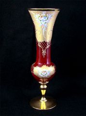 ● イタリア ヴェネチアンガラス フラワーベース 金彩 全長29.5cm ∵