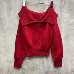 ▽ 新品 RONRON ロンロン ビッグカラー ケーブル クロップ ニット セーター 韓国 ショート丈 カシミヤ ウール 混 赤 ◆■ レディース