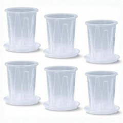 透明鉢 6個セット 植木鉢 クリア プラスチック CHASO スリット鉢 胡蝶蘭 受け皿付 12cm